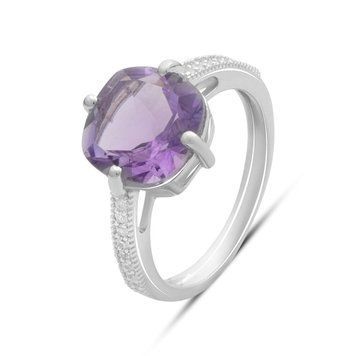 Серебряное кольцо с натуральным аметистом 3.923ct, вес изделия 3,35 гр (2178996) 18 размер 2178996 фото