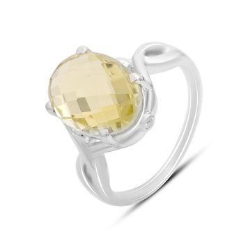 Серебряное кольцо с Натуральным зеленим кварцем 4.895ct, фианитами, вес изделия 4,72 гр (2162148) 17.5 размер 2162148 фото
