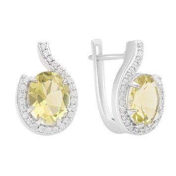 Серебряные серьги с Натуральным зеленим кварцем 5.125ct, фианитами (2162209) 2162209 фото