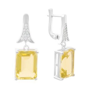Серебряные серьги с Натуральным зеленим кварцем 14.763ct, фианитами (2162339) 2162339 фото