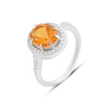 Серебряное кольцо с Натуральным золотим кварцем 2.973ct, фианитами, вес изделия 3,46 гр (2165866) 17 размер 2165866 фото